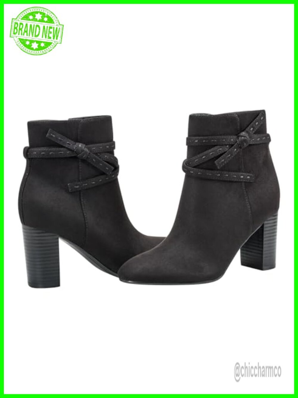 Faux Suede Almond Toe Ankle Bootie with Stacked Heel and Zipper